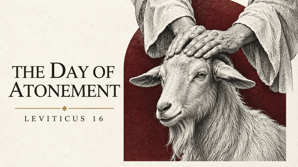 Sketched hands resting upon a goat for the biblical Day of Atonement described in Leviticus 16.